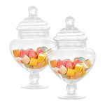 Chris.W 2 Pack Clear Glass Apothecary Jars, Decorative Wedding Jars with Lids Kitchen Canister Sets, Candy Buffet Display Elegant Storage Jar for Kitchen Wedding Party Bar, Candy Table Containers