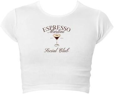 Espresso Martini Social Club Baby Tee | Cute Margs Tequila | Premium Women's Cap Sleeve Baby Rib Crop Top Shirt for Girls (US, Alpha, Medium, Regular, Short, White)