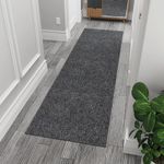 Ottomanson Washable 2x5 Non Slip Runner Rug, Ultra Thin Hallway Rug with Rubber Backing, Solid Design Rug for Kitchen Bedroom or Living Room, Black, 20" x 59"