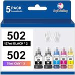 JoyPrinting Compatible Ink Replacement for Epson 502 Ink Refill T502 502 Ink Bottles Work for ET-2850 ET-3850 ET-2760 ET-4760 ET-3760 ET-2700 ET-4750 ET-3700 ET-2750 ET-3750 ET-15000 (5 Pack)