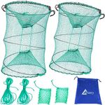 Drasry Fishing Bait Trap for Crawfish Shrimp Net Portable Accessories 16in x 12in (30cm x 40cm) 0.28 Inch Mesh Collapsible Fish Trap (2pcs)