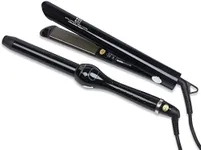 Brilliance New York Pro 1" Flat Iron & Clipless Curling Iron Duo, Black