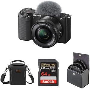 Sony ZV-E10 APS-C Mirrorless Interchangeable Lens Vlogging Camera with 16-50mm Lens, Black - Bundle with 64GB SD Card, Shoulder Bag, 40.5mm Filter Kit