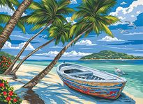 ABEUTY Paint by Numbers Beach Seaside Coconut Boat Tree Plant 40 x 50cm DIY Painting by Numbers Kits (Beach, No Frame)