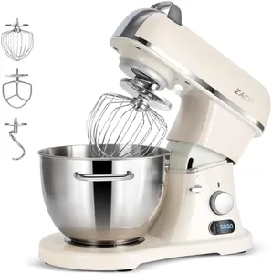 ZACME Professional Commercial Stand Mixer 8.4QT 800W, ZACME Kitchen Electric Mixer Metal Food Mixer with Stainless Steel Bowl Dough Hook and Beater-Smart LCD Timer Display and Tilt-Head Design, White