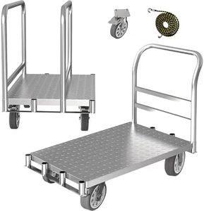 Foldable Panel Push Cart Dolly,2IN1 Steel Plate Platform Truck,36"×24" Heavy Duty Moving Hand Truck Flatbed Cart,2200LBS Capacity with 6.5'' Swivel Wheels,Detachable Fence 1Front and 2Side Handles