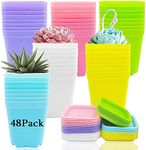 Haawooky 48 Pack 3 Inch Colorful Plastic Plant Pot,Plastic Square Nursery Pots,Seedling Nursery Pots with Saucers for Garden,Home,Office,Balcony Decor,Garden Gifts