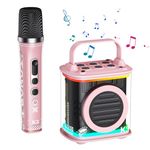 Mini Karaoke Machine with 1 Wireless Microphone, TONOR Portable Bluetooth Karaoke Speaker for Kids Adults with Microfono Mic and Colorful LED Lights, Toy Present 4 Years Old Child Singing Party Pink