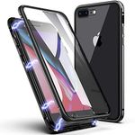 LONYAN Compatible with iPhone 8 Plus/iPhone 7 Plus Case, Magnetic Adsorption Protective Hard Case Front and Back Tempered Glass Full Screen Coverage One-Piece Design Flip Cover (Black)