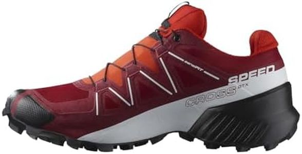 Salomon Men's SPEEDCROSS GORE-TEX Trail Running Shoes for Men, Red Dahlia / White / Black, 12