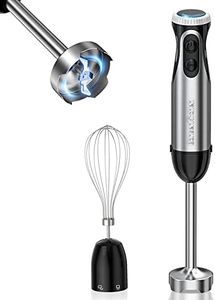 Immersion Handheld Blender, Bonsenkitchen 9-Speed Stainless Steel Hand Blender Set with Wall Mounted Bracket, Food Grinder Bowl, Measuring Mug, Egg Whisk for Smoothies, Infant Food, Sauces, Puree