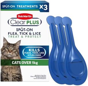 Bob Martin Clear Plus Spot On Flea Treatment for Cats and Kittens - Kills Fleas, Ticks, Lice and Flea Eggs (3 Pipettes)