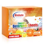 Binbata Laundry Detergent Strips 200 Loads, Hypoallergenic Eco-Friendly Citrus Charm Scent Laundry Detergent Sheets, Plastic Free Liquidless Laundry Sheets Detergent Suitable for Sensitive Skin