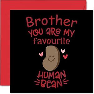 Funny Birthday Cards for Brother - Favourite Human Bean - Joke Happy Birthday Card for Brother from Sister, Brother Birthday Gifts, 145mm x 145mm Sibling Greeting Cards for Brother