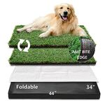 HQ4US 4LEGS Dog Grass Pad with Foldable Dog Litter Box, Extra Large Liner Base (44”×34”) for Balcony, 2 Artficial Grass Pee Pads for Dogs, Dog Pee Pad Holder, Potty Training