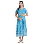 DUMMY SHAPE Feeding Kurtis for Women | Viscose Rayon Anarkali Nursing Gown with Concealed Zippers for Pre & Post Partum | Maternity Dresses for Women | Pregnancy Gifts (DS466-L, Sky Blue)