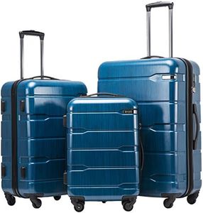 Coolife Luggage Expandable 3 Piece Sets PC+ABS Spinner Suitcase 20 inch 24 inch 28 inch (Caribbean Blue., 3 piece set)