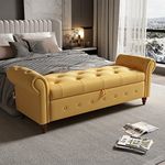 63" Tufted Storage Bench for Bedroom End of Bed,Upholstered Storage Ottoman Bench for Bedroom ,Rolled Arm Window Bench Seatwith with Solid Wood Legs(Yellow)