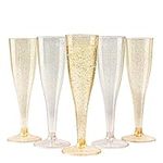 MATANA 120 Premium Plastic Champagne Flutes, 133ml - 60 Gold & 60 Silver Glitter Plastic Toasting Glasses for Cocktails, Dessert - Reusable Plastic Prosecco Glasses for Weddings, Birthdays & Parties