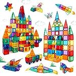 MagHub 100PCS Magnetic Tiles Clear 3D Magnets for Kids with Car, Colorful Magnetic Blocks Set Construction Educational Magnet Toys for Boys and Girls