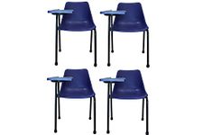 Finch Fox Student Chair with Writing Pad, Heavy 1" Inch Pipe, Anti Skid Buffer, in Blue Color (Set of 4) with 1 Year Warranty (Plastic)