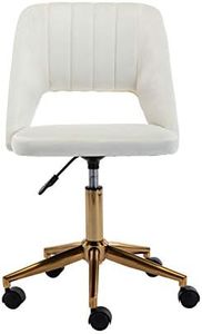 Guyou Desk Chair Armless Office Chair Gold and White, Upholstered Velvet Home Office Chair Cute Vanity Stool for Small Space Teens Study Makeup with Hollow Back, White