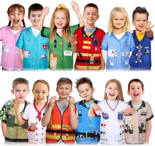 Jiuguva 12 Pcs Kids Pretend Play Costumes Firefighters Police Officers Astronauts Racers Unisex Cosplay Set(Classic), Blue, Red, Orange, White