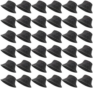 Xtinmee 36 Pcs Washed Cotton Bucket Hats Bulk Packable Unisex Trendy Lightweight Travel Summer Sun Hats for Women Men, Black, One Size