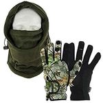 DNA Cold Weather Carp Fishing Fleece Lined OD Green Adjustable Snood with Gloves (Medium, Large or Extra Large - You Pick) (Large Gloves)