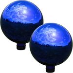 Sunnydaze 10-Inch Glass Mirrored Stainless Steel Gazing Globe - Elegant Ball Lawn Ornament - Blue - Set of 2