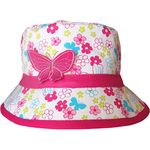 Girls Floral Flowers & Butterfly Bucket Style Summer Sun Beach Hat, Pink, 5-12 Years (55cm)