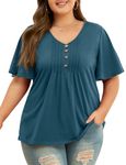 Tanst Sky Plus Size Shirts for Women Summer Short Sleeve Tshirts V Neck Tunic Tops for Women Loose Fit Dressy Business Casual Work Blouses Blue Green 1XL