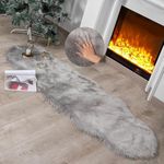 linmopm Faux Fur Rug Sheepskin Shag Fluffy Fuzzy Grey 2x6 ft Runner Rugs for Bedroom Bedside Bed Floor Living Room Plush High-Density Cushion Carpet Super Sofa Cover