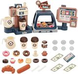 deAO Pretend Kitchen Play Store Coffee Playset Kids Coffee Maker Play Set Dessert Shopping with Coffee Machine Cash Registers Toy Great Pre-School Gift for Toddlers Boys & Girls Age 3 4 5 6 7 8 9