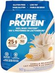 Pure Protein Whey Protein Powder - High Protein (25 g/scoop), Low Sugar (2 g/scoop), Gluten Free - Fast-Acting Formula, Vanilla, 907g (Packaging May Vary)