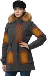 Graphene Heated Parka Jacket Women Rechargeable Battery Pack 18400 mAh Winter Warming Waterproof Electric Heating Coat with Detachable Hood, DeepGrey, XXL, Mom Grandma Sister Wife Birthday Gift