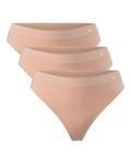 DANISH ENDURANCE 3 Pack Women's Seamless Bamboo Thongs Panties, Super Soft Breathable Comfortable Underwear, Nude Beige, XL-XXL