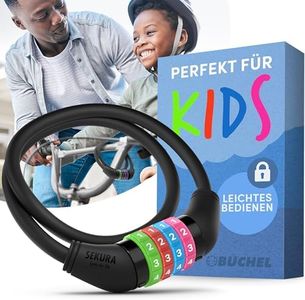 Büchel Bike Locks Cable for Kids - Colorful & Keyless - Secure Your Child's Bike - Easy-to-Use Bicycle Accessory, High Security 5 Digit Resettable Combination Coiling Bicycle Lock, Anti Theft