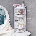 Hiru Bathroom Rotating Triangle Storage Rack 360 Degree Rotating Multi-Function Organizer Plastic Triangle Shelf Dust-Proof Waterproof Corner Rack for Cabinet Bathroom Kitchen Bedroom (White)