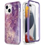 Esdot for iPhone 15+ Plus Case with Built-in Screen Protector,Ultimate Durable Cover with Fashionable Designs for Women Girls,Protective Phone Case 6.7" Glitter Purple Marble