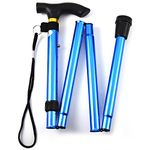 Comfkey Folding Lightweight Walking Stick - Adjustable Aluminum Metal Collapsible Travel Cane with Non-slip Rubber Base (Blue)