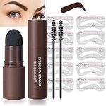 Eyebrow Stamp, Waterproof Brow Stamp Shaping Kit Eyebrow Definer, Professional Eyebrow Powder, One Step Brow Stamp Shaping Kit, 10 Reusable Eyebrow Stencils, 2 Eyebrow Pen Brushes, Dark Brown