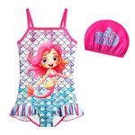 LQSZ Toddler Girls Swimsuit One Piece Swimwear Mermaid Bathing Suit Girls Beach Wear for Kids with Swim Cap 2-10Y