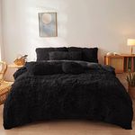 Fluffy Black comforters Cover Twin Size - Ultra Soft Plush Black Bedding Sets 2 Pieces (1 Faux Fur Comforter Cover + 1 Fuzzy Pillow case) Girls Shaggy Black Twin Bed Set (Black, Twin)