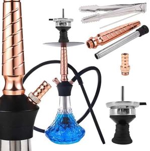 RMAN Narghile Kit Alluminio 55 cm con 1 Tubo in Silicone Shisha Accesori con Pinze di Carbone Hookah Professionale Alta Qualita (trasparente/oro)