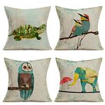 Set of 4 Pillow Covers Watercolor Animal Style Cotton Linen Vintage Painted Wood Panel Background Decorative Throw Pillow Case Cushion Cover for Home Sofa Couch 18"x18" (Painted Wood Animal)