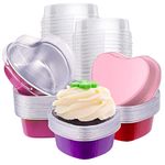 60 Pcs Heart Shaped Cake Pans with Lids, Aluminum Mini Cake Pans, 3.4 Oz/ 100ml Foil Disposable Flan Pan Cupcake Tins Baking Pan for Valentine's Mother's Day Party (Red, Pink, Purple, Rose Red, 60)