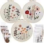 Cross Stitch Kits for Beginners, 3 Cross Stitch Kits for Adults, Includes Craft Stamps with Cute Botanical and Floral Patterns, Comes with Embroidery Hoops, Colored Thread and Needle (Flower)