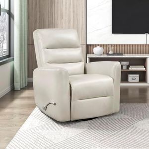 Lexicon Swivel Glider Recliner Chair, Comfy Nursery Glider, Faux Leather Recliner, Manual Reclining Chair for Living Room/Office/Apartment, Beige