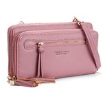 YOVIEE RFID Blocking Women Crossbody Bag PU Zipper Cell Phone Shoulder Bag Card Holder Double-Space Girl Purse Christmas Gift N008DARK-PINK